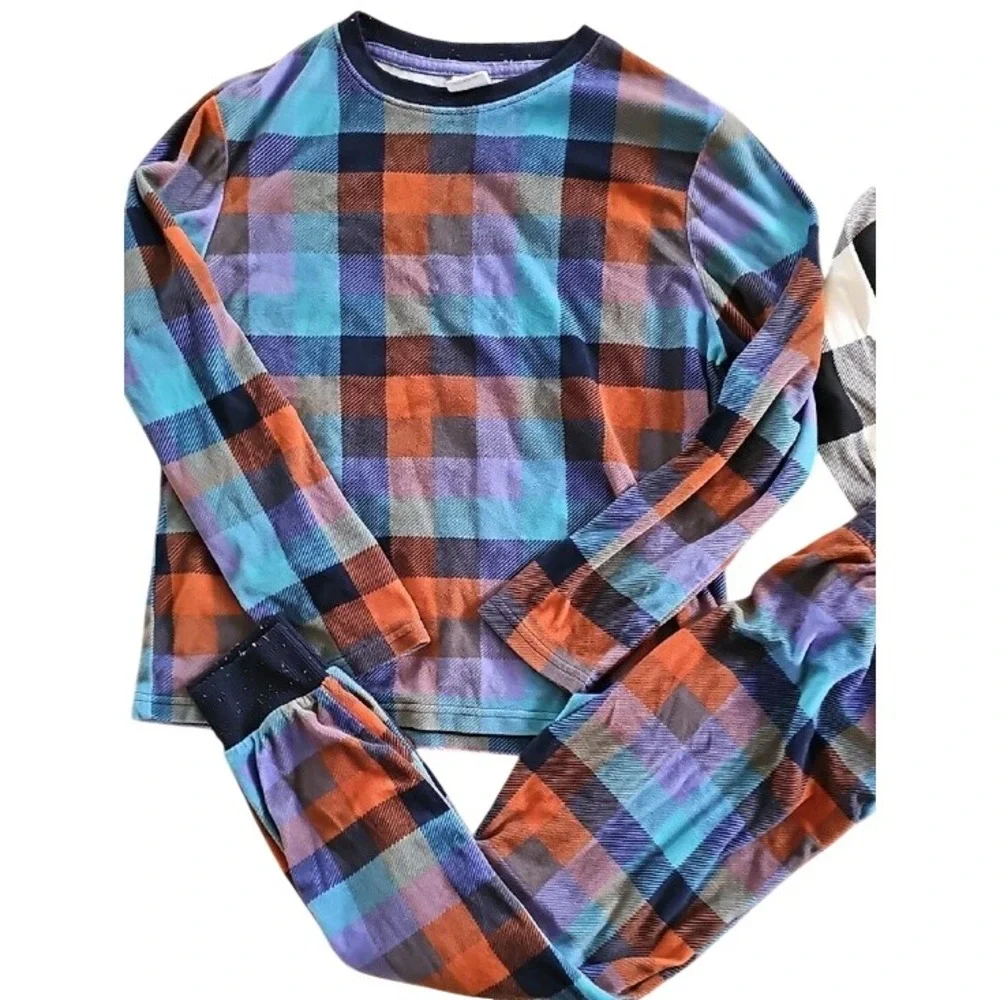 Old Navy Cat & Jack Plaid Pajama Bundle Cozy Thermal Fleece Sets Size 10 M/L